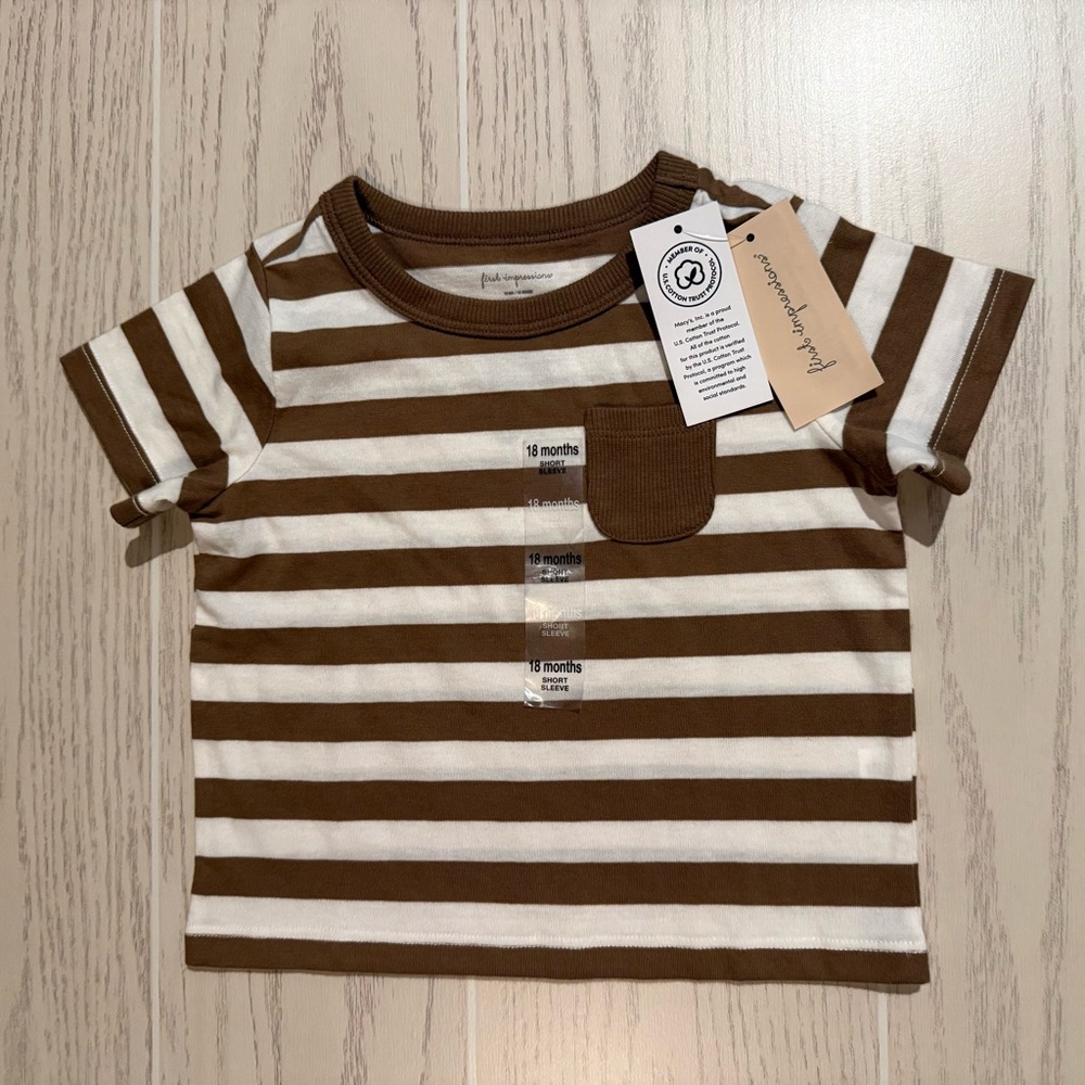 First‎ Impressions Striped Pocket Tee Toddler Boys Size 18M Brown White NEW